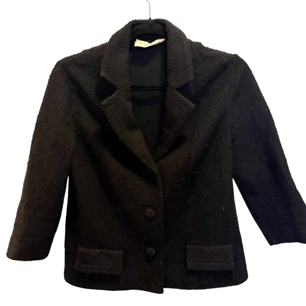 Vintage Women's Black Jacket Peacoat: Size Small, Short, Wool, Butter Knit Brand